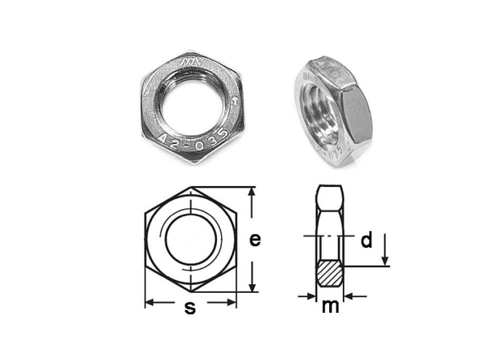Preview: 50 Stk DIN 439 LH BM5 A2-35 Linksgewinde, Sechskantmuttern, niedrig, Form B