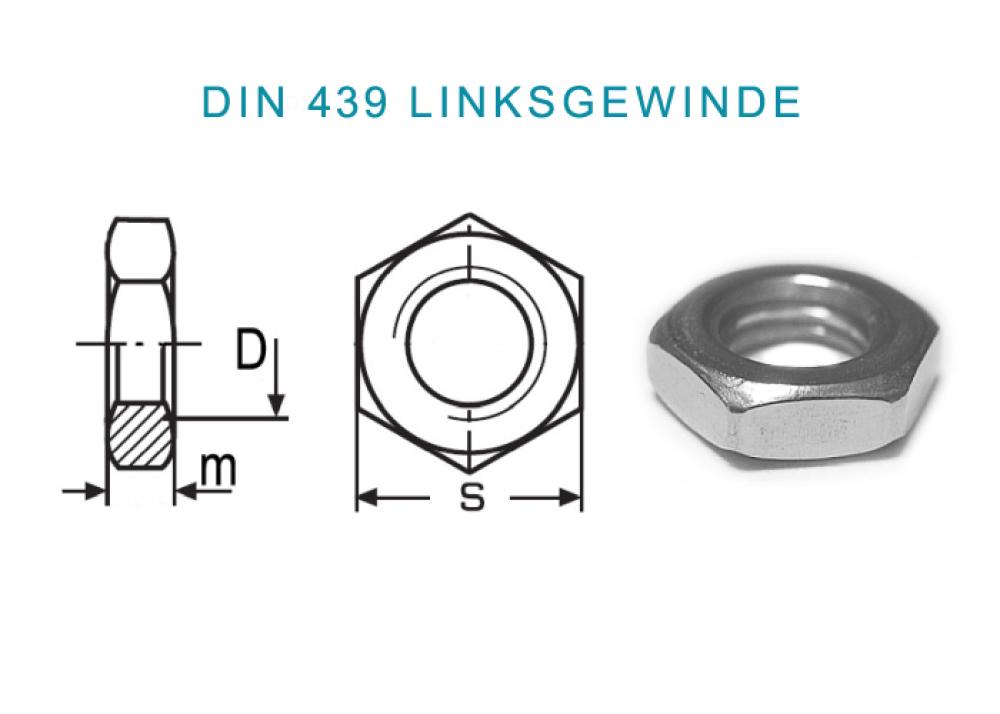 10 pcs DIN 439 LI M10 A2-35 left hand thread, Hexagon thin nuts, type B