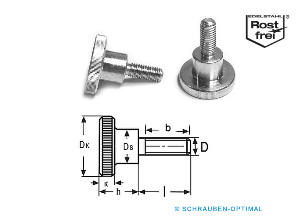Preview: 5 Stk Rändelschraube hohe Form DIN 464 M3x5 Edelstahl A1