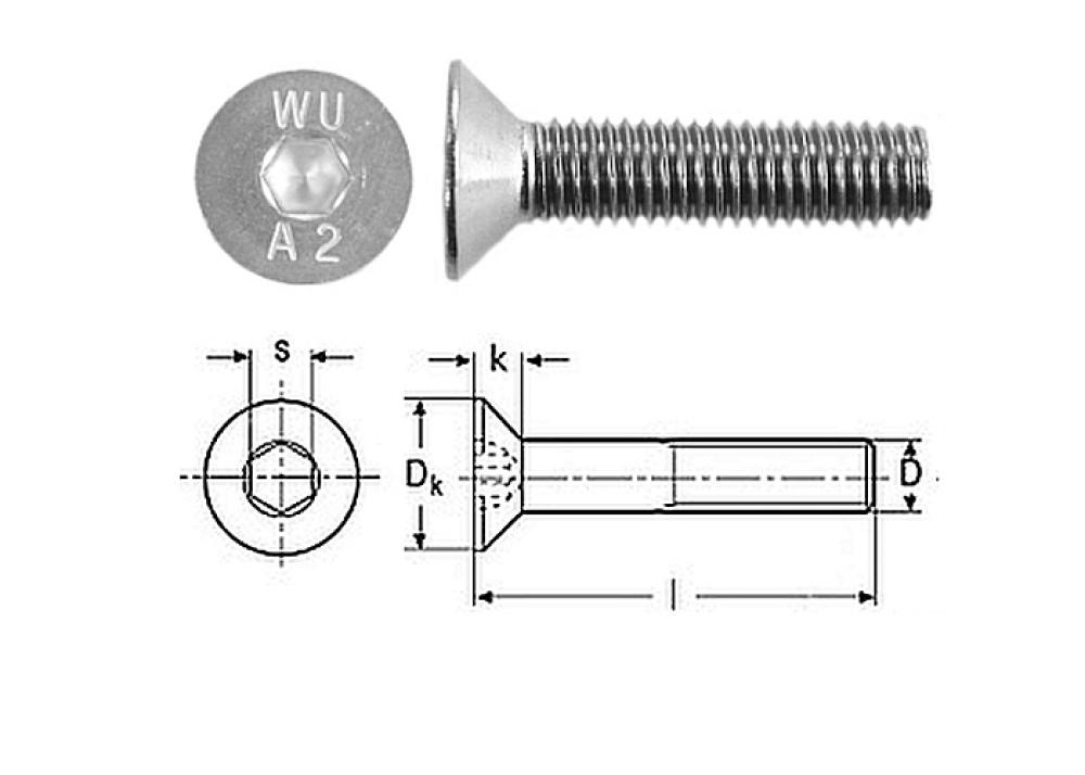 500 pcs DIN 7991 M3x5 A2 Hexagon socket countersunk ISO 10642 stainless steel