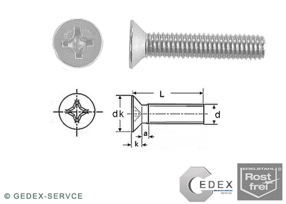 50 pcs DIN 965 M3x4 A2 Countersunk head screws cross