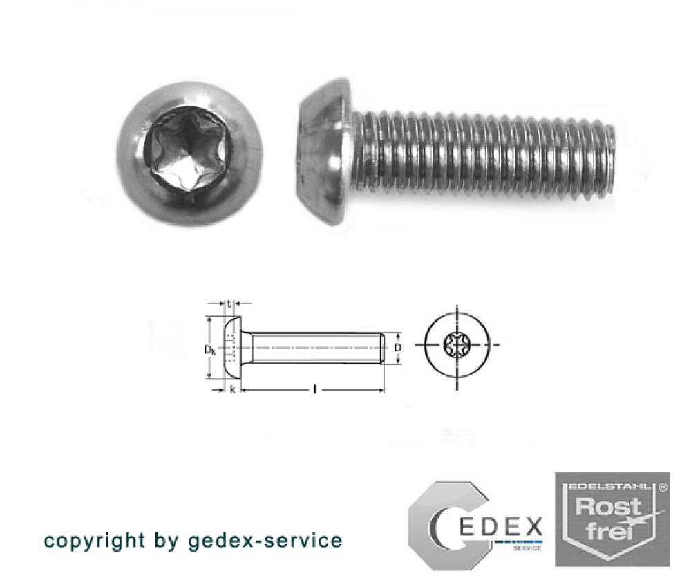 50 pcs ISO 7380-1 M3x3 TX10 A2 Button head screws, six lobe drive  steinless steel
