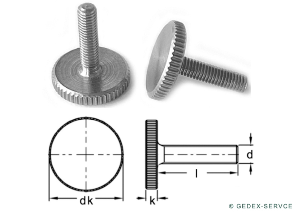 1pcs DIN 653 M3x8  AISI 303 A1 , Knurled thumb screws, thin type, stainless steel