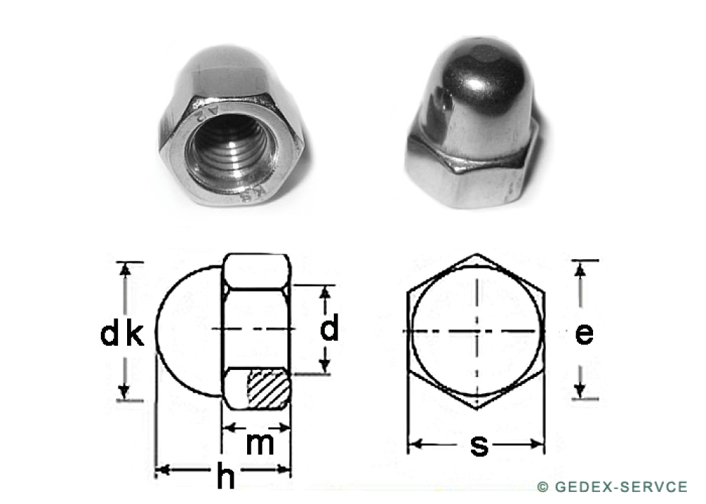 25 pcs DIN 1587 A2 M3 Hexagon domed cap nuts, high type steinless steel