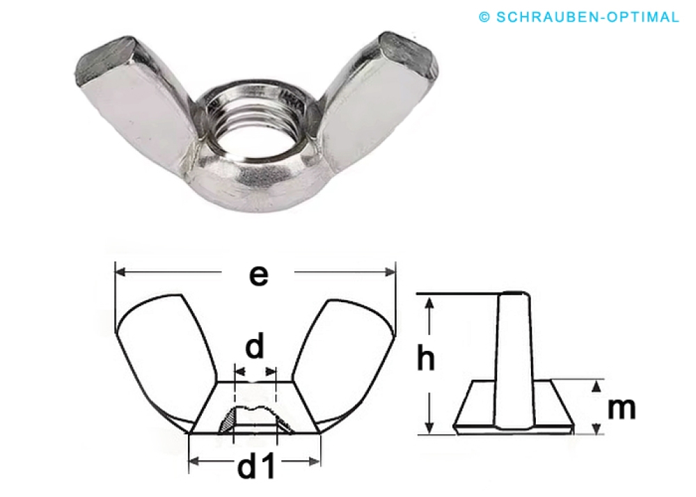 1 pcs DIN 315 M12 A2 Wing nuts, American type, steinless steel
