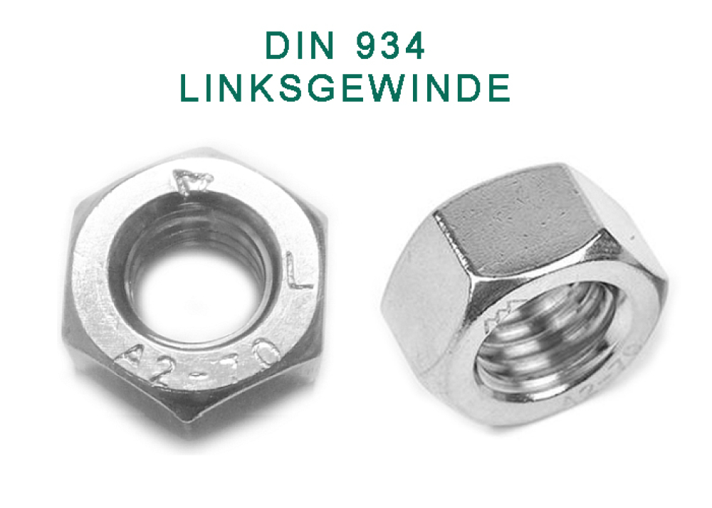 25 Stk DIN 934 Links M5 A2 Sechskantmuttern mit Linksgewinde Edelstahl