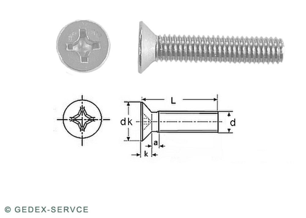 10 pcs DIN 965 M3x55 A2 Countersunk head screws cross, stainless steel
