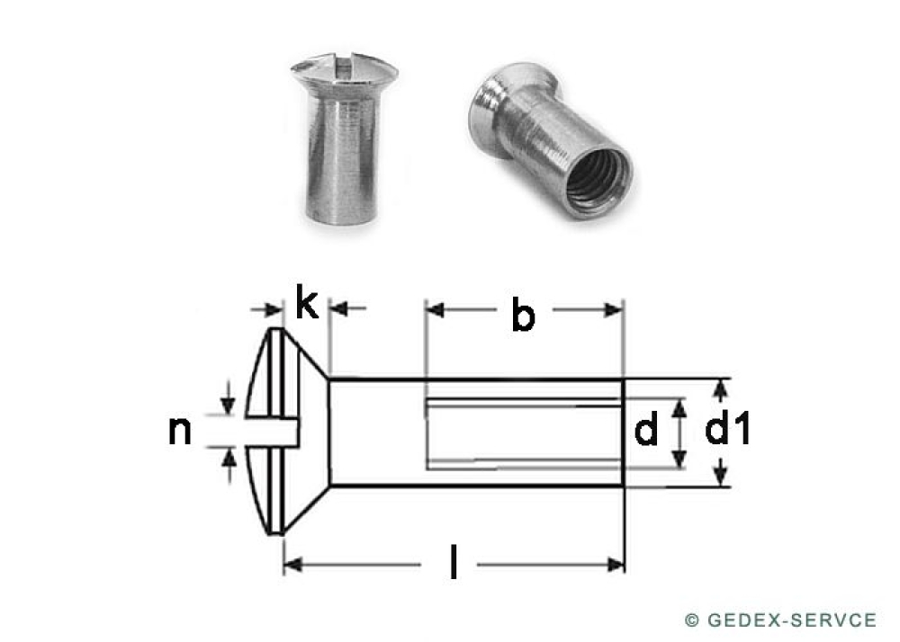 4 pcs Sleeve nuts M8x20 AISI 303 Slotted raised countersunk head, threaded side,  stainless steel