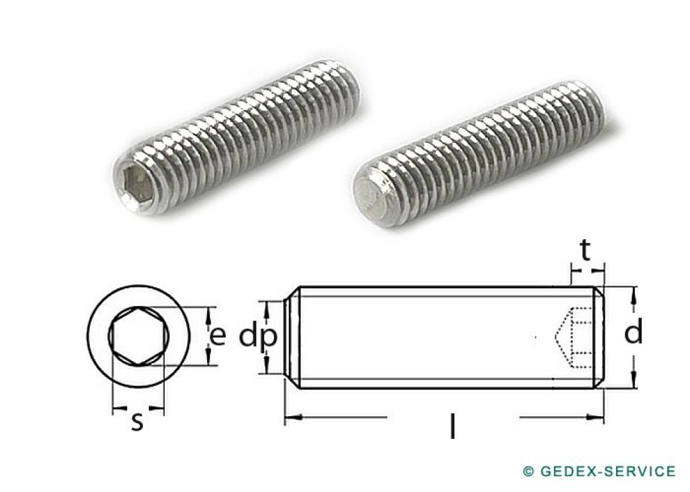 50 Stk DIN 913 M2x2 A2 Gewindestift Innensechskant Kegelkuppe ISO 4026 Edelstahl