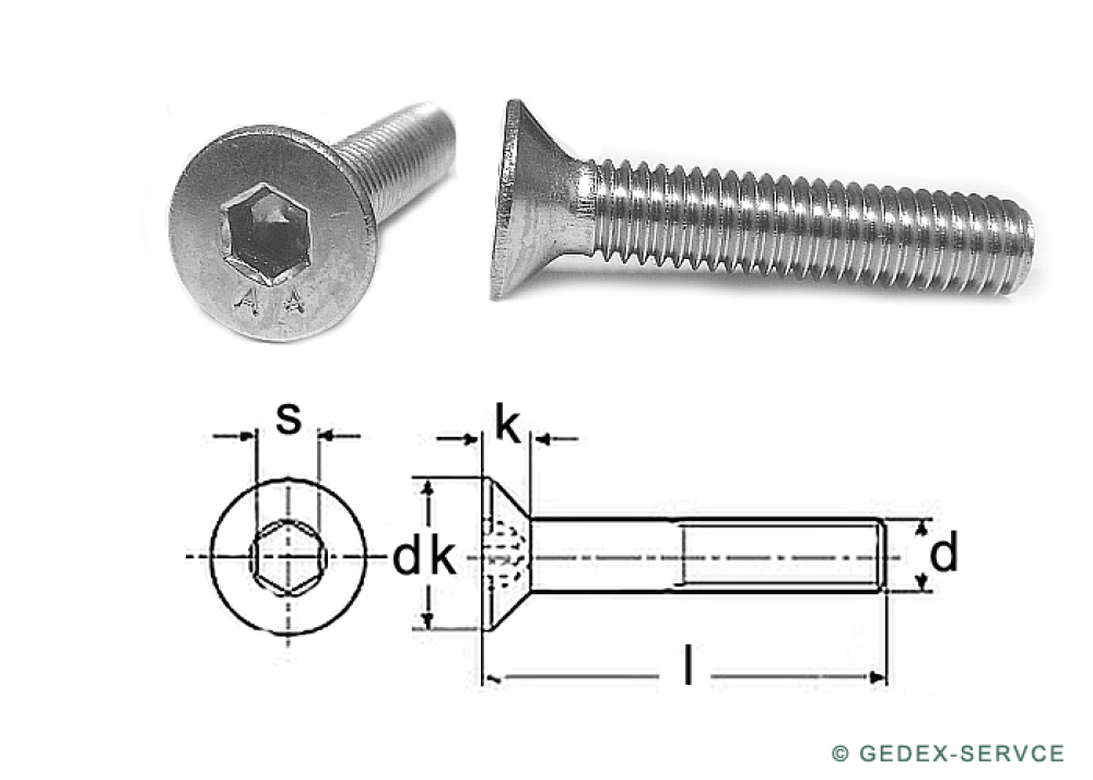 25 pcs DIN 7991 M6x8 A2 Hexagon socket countersunk ISO 10642 stainless steel