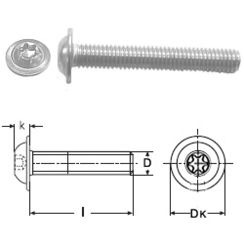 ISO 7380-2 M4x25 TX20 A2 Button head screws, SL-drive, flange, fullthread