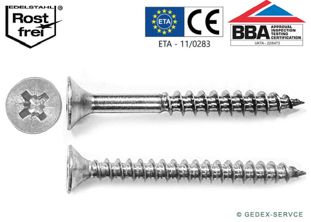 200 Stk 9050 5,0x50/50 A2 Spanplattenschrauben Seko-Holzbauschrauben mit Kreuz Pozi und verstärktem Kopf